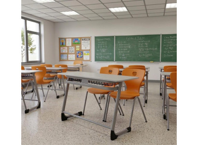 Schulset Modern Ergonomisch Grau Schultisch Orange Stuhl Doppelsitzige