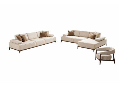 Wohnzimmer Set Modern Weiß Ecksofa L-Form Designer-Set Sessel Stoff