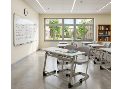 Schulset Modern Ergonomisch Grau Schultisch Grau Stuhl Doppelsitzige