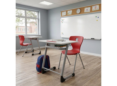 Schulset Modern Ergonomisch Grau Schultisch Rot Stuhl Einzeltisch