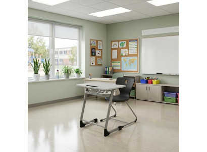 Schulset Modern Ergonomisch Grau Schultisch Schwarz Stuhl Einzeltisch