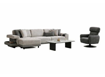 Wohnzimmer Set Modern Grau Designer-Ecksofa Komfortabel Stoff Holz