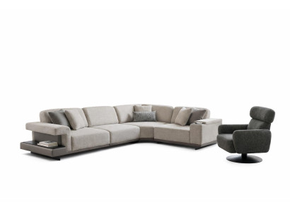 Wohnzimmer Set Modern Grau Designer-Ecksofa Komfortabel Stoff Sessel