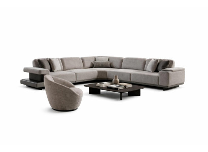 Wohnzimmer Set Modern Grau Designer-Ecksofa Komfortabel Stoff Sessel