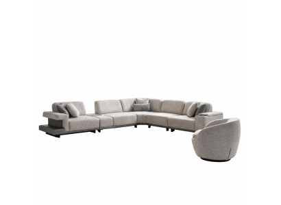 Wohnzimmer Set Modern Grau Designer-Ecksofa Komfortabel Stoff Sessel