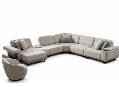 Wohnzimmer Set Modern Grau Designer-Ecksofa U-Form Komfortabel Stoff