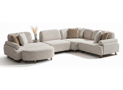 Ecksofa U-Form Modern Weiß Designer-Sofa Elegant Komfortabel Stoff