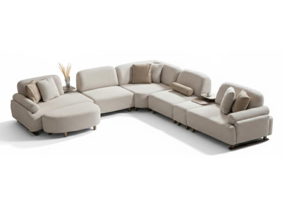 Ecksofa U-Form Modern Weiß Designer-Sofa Elegant Komfortabel Stoff