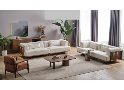 Modernes Wohnzimmer Set 2x Sofa Sessel Couchtisch Beistelltisch