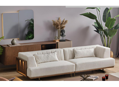 Designer Wohnzimmer Set Sofa 4-Sitzer Konsole Spiegel Modern.