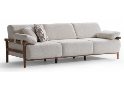 3 Sitzer Sofa Stil modern Farbe beige weich Wohnzimmer Stoff neu Holz