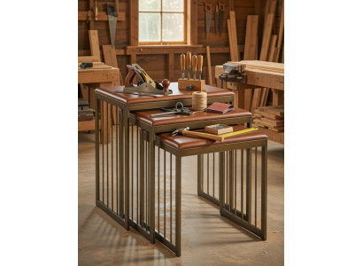 Brauner Couchtisch Metallgestell Schwarz Nesting Tischgruppe Modern