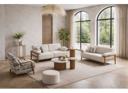 Sofa Sessel Stil Couchtisch modern Farbe beige mehrfarbig weich bequem