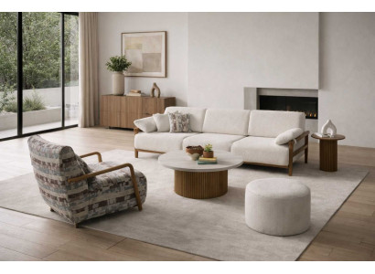 Sofa Sessel Couchtisch Beistelltisch Stil modern Farbe beige bequem