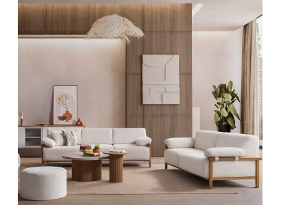 Sofa Couchtisch Beistelltisch Stil modern Farbe beige weich bequem
