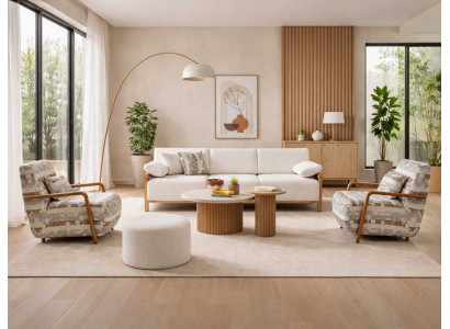 3 Sitzer Sofa Sessel Couchtisch Beistelltisch Stil modern Farbe beige