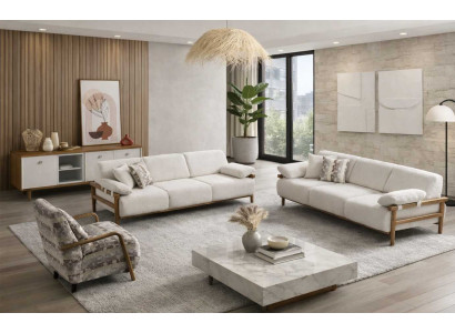 3 Sitzer Sofa Sessel Wohnzimmer Stil modern Farbe beige weich bequem