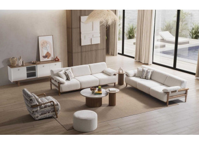 Sofa Sessel Couchtisch Beistelltisch Puff Stil modern Farbe beige weich