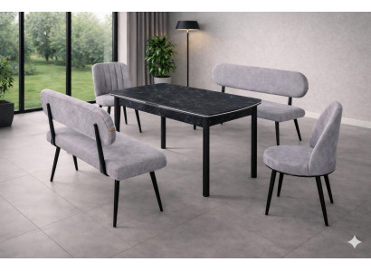 Tisch 2x Stühle Bank mit Rückenlehne Esszimmer Stil modern Farbe grau