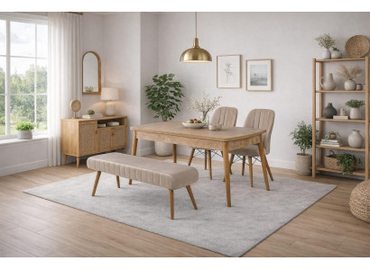 Esstisch 2x Stühle Bank Esszimmer modern Farbe braun quadratisch bequem