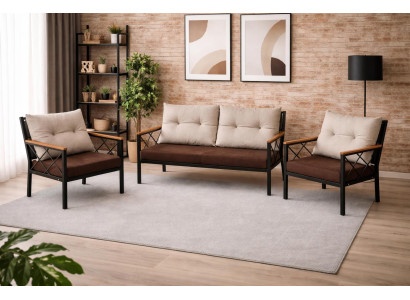 2 Sitzer Sofa 2x Sessel Wohnzimmer Stil modern Farbe braun weich bequem