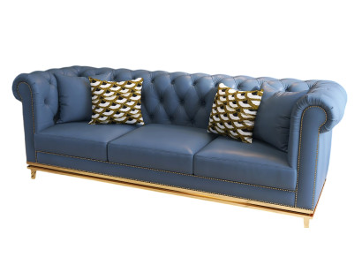 Luxuriöses Blau 3-Sitzer Sofa Elegante Design Stilvolles Wohnzimmermöbel