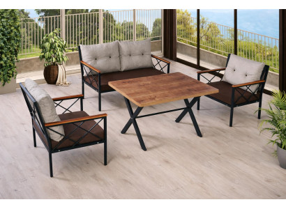 Tisch Sessel Wohnzimmer Stil modern Farbe braun weich quadratisch Neu
