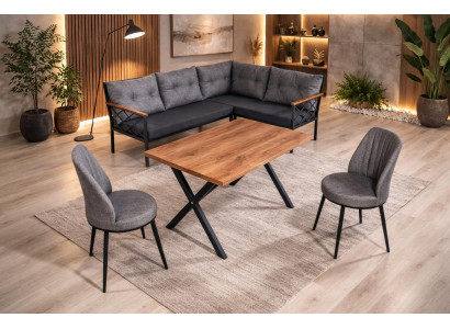 Tisch Ecksofa 2x Stühle Esszimmer Stil modern Farbe braun neu bequem