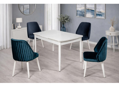 Tisch 4x Stühle Esszimmer Stil modern Farbe weiß quadratisch vielseitig