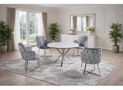 Tisch 4x Stühle Esszimmer Stil modern Farbe silber neu bequem rund weich