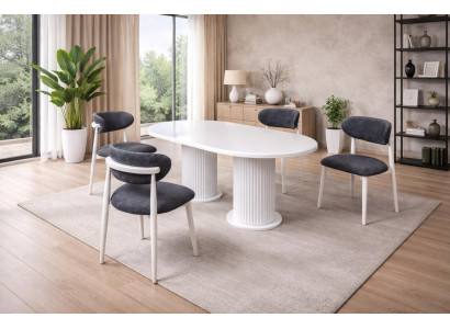 Tisch 4x Stühle Esszimmer Stil modern Farbe weiß neu oval bequem Komfort