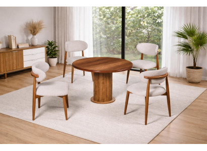Tisch 4x Stühle Esszimmer Stil modern Farbe beige braun Rund neu
