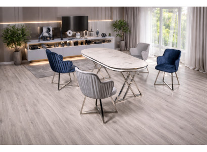 Tisch 4x Stühle Esszimmer Stil modern Farbe weiß oval bequem neu Metall