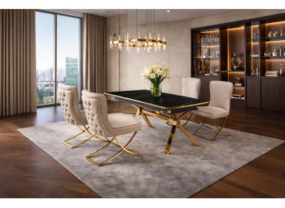 Tisch 4x Stühle Esszimmer Stil modern Farbe schwarz neu bequem rechteckig
