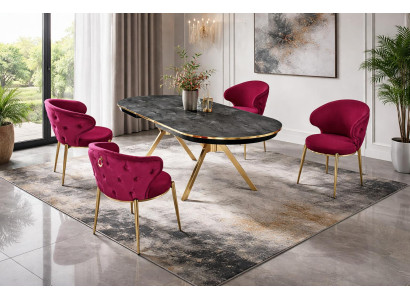 Tisch 4x Stühle Esszimmer Stil modern Farbe schwarz neu oval ausziehbar