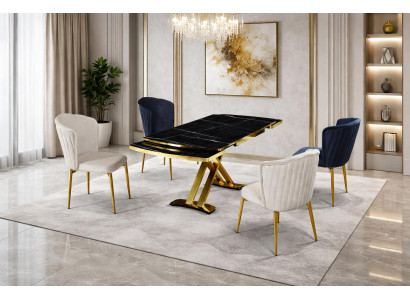 Tisch 4x Stühle Esszimmer Stil modern Farbe schwarz neu rechteckig
