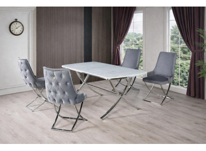 Tisch 4x Stühle Esszimmer Stil modern Farbe silber neu bequem vielseitig