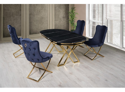 Tisch 4x Stühle Esszimmer Stil modern Farbe schwarz oval bequem Metall