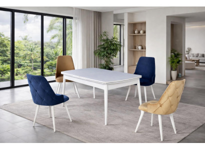 Tisch 4x Stühle Esszimmer Stil modern Farbe weiß bequem neu komfortabel