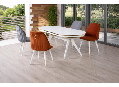 Tisch 4x Stühle Esszimmer Stil modern Farbe weiß bequem neu komfortabel