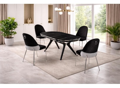 Tisch 4x Stühle Esszimmer Stil modern Farbe schwarz neu praktisch bequem