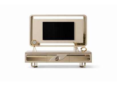 Stilvolles TV Lowboard und TV Rahmen Luxuriöses Wohnzimmer Set 2tlg