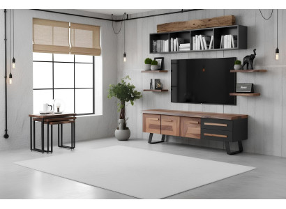 TV-Board Satztische Wohnzimmer Stil modern Farbe braun neu praktisch