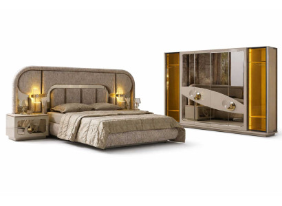 Schlafzimmer Set Bett mit 2x Nachttische Modernes Kleiderschrank –  4 tlg