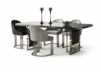 Luxuriöser Silber Esstisch mit 4 Stühlen Modernes Design Möbel