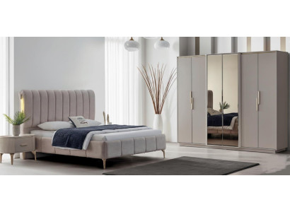 Schlafzimmer-Set Bett 2 Nachttische  Kleiderschrank & Schminktisch