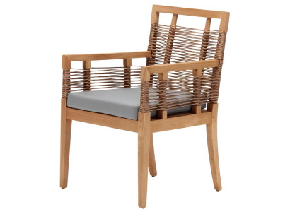 Rattan Armlehnstuhl Holz grau Outdoor Gartenstuhl Terrasse Balkon