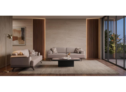 Luxuriöses Sofa-Set 2x Beige 3-Sitzer Polstercouchen Designer Möbel