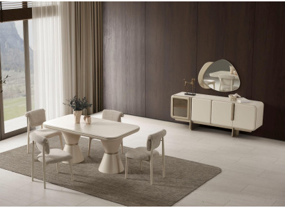 Beige Esszimmergarnitur Stilvoller Esstisch Robustes Sideboard 2tlg