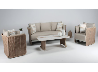 3-Sitzer Sofa Terrassen Set 2x Sessel Couchtisch Modern Sofa Premium